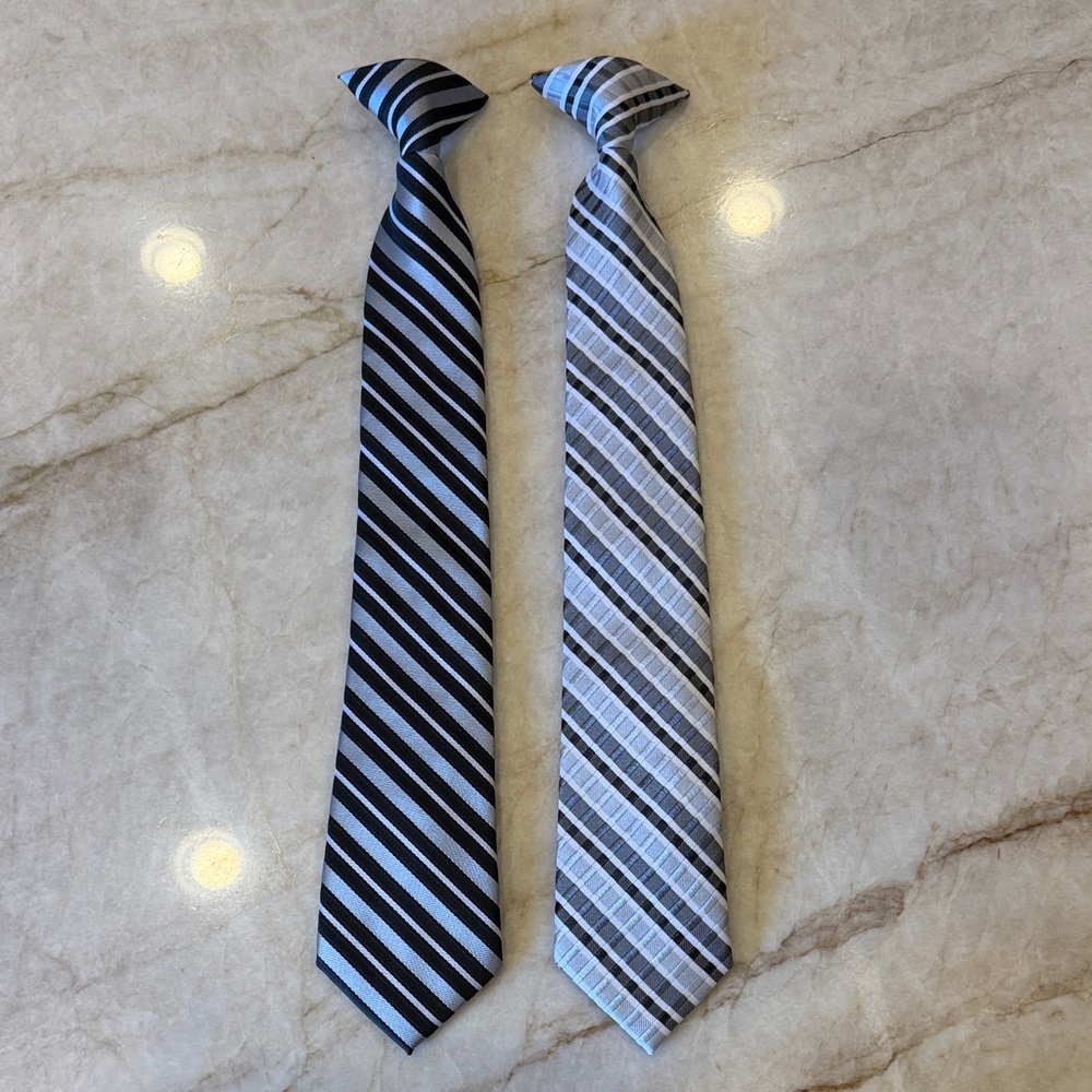 Striped Black, Gray & White Boy’s Clip On Ties